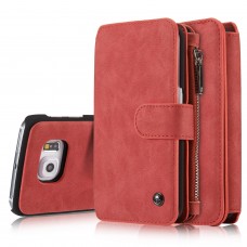 Samsung Galaxy S6 Edge - CaseMe Vintage 2 in 1 PU Leather Flip Zipper Wallet Protective Cover Case - Red